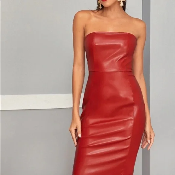 SHEIN | Dresses | Shein Solid Tube Faux Leather Pencil Dress | Poshmark